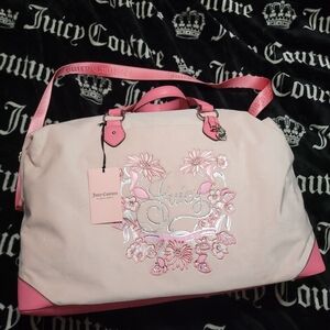 Juicy Couture Juicy In Bloom Pink Floral Embroidered Travel Weekend Bag. $ Firm